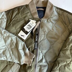 TAION‎ Men's Medium 800 FLP White Duck Down Quilted Bomber Jacket Green 2 Toned